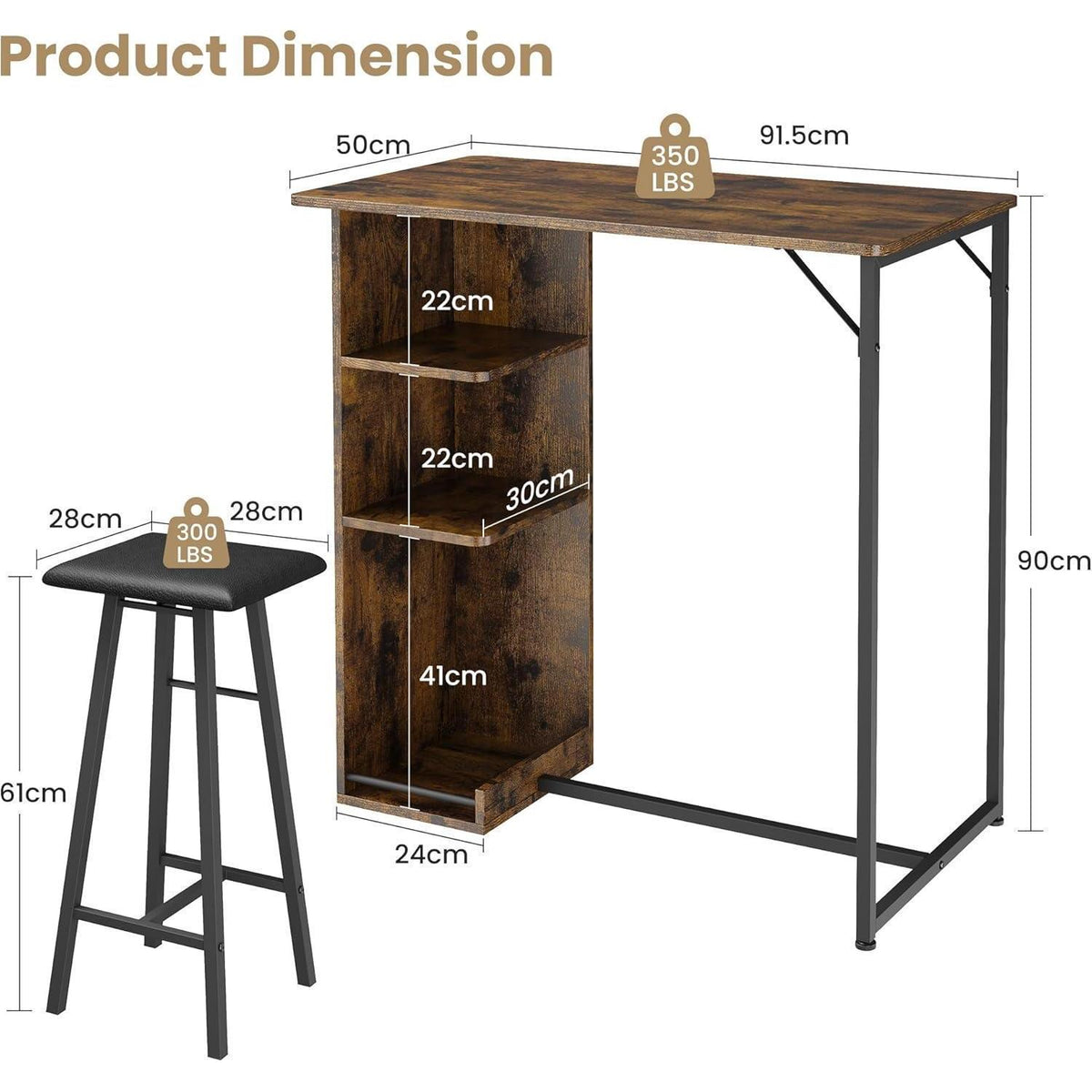 Litake Bartisch Set mit Hockern – Industrie-Stil für Küche & Bar