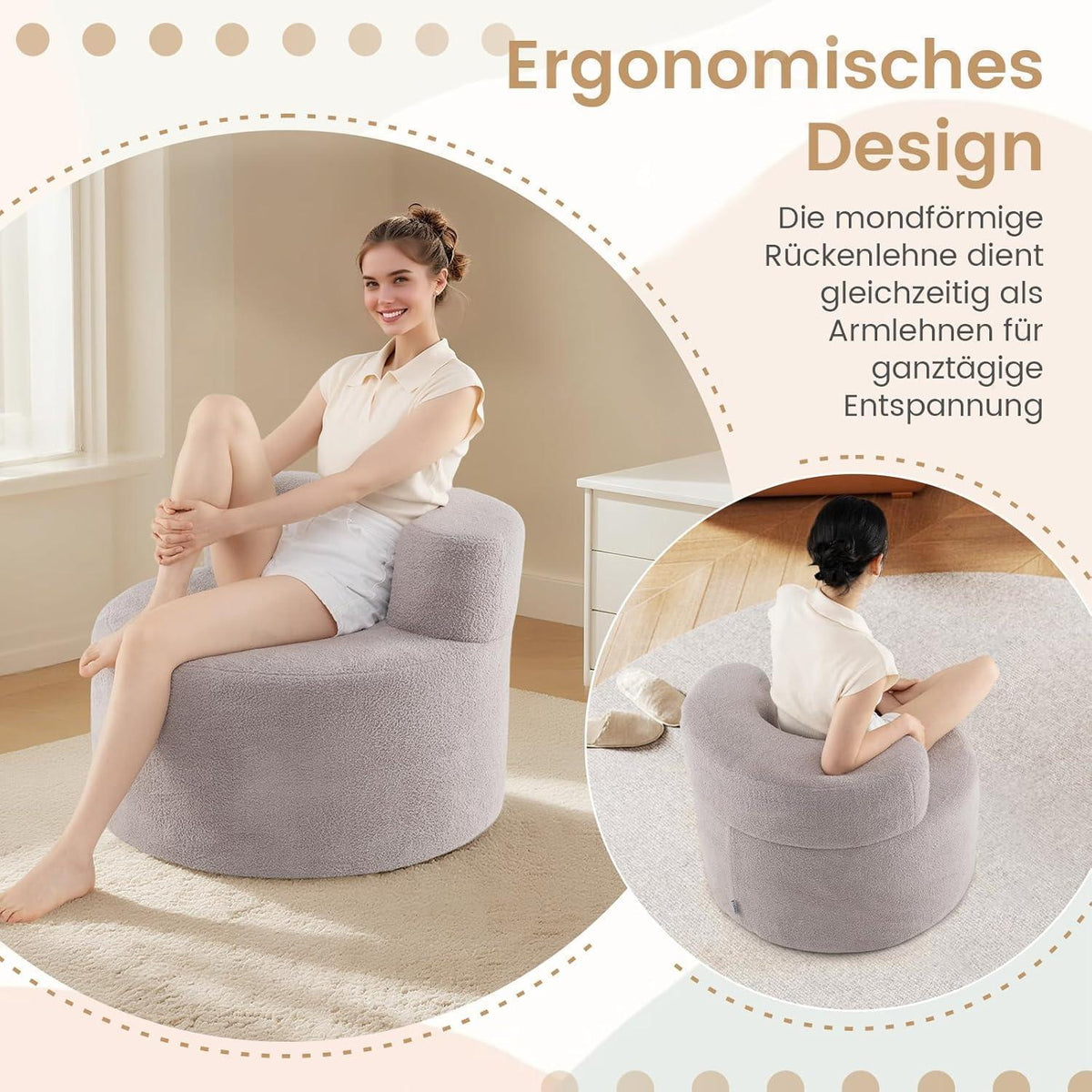 Rundes Einzelsofa mit Teddyfleece – Bequemer Sessel 82cm