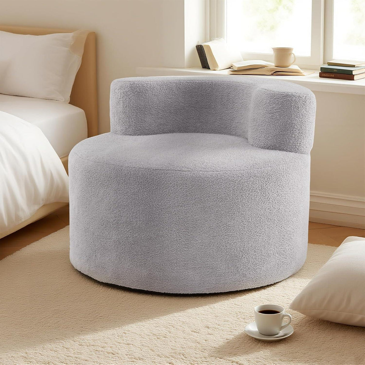 Rundes Einzelsofa mit Teddyfleece – Bequemer Sessel 82cm