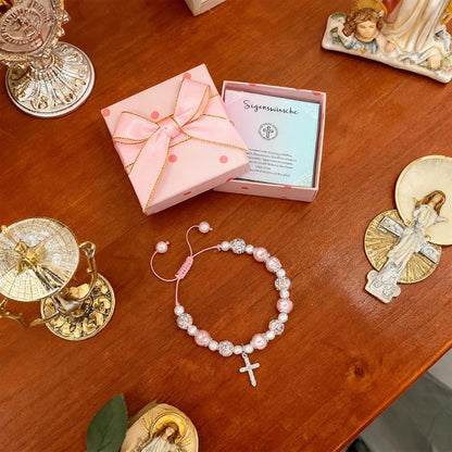 Kreuz Armband Mädchen Kommunion Geschenk mit Karte