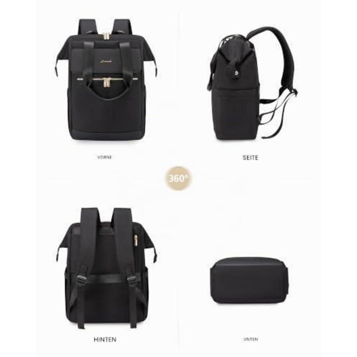 Damen Rucksack 18 Zoll Laptop Schulrucksack Reise Handtasche Schwarz