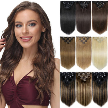 Echthaar Clip-In Extensions – Hellbraun 16 Zoll