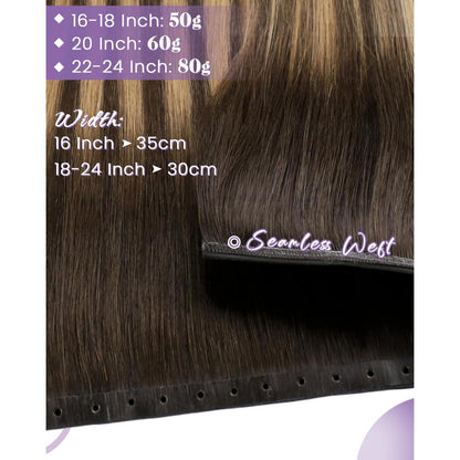 Echthaar Tressen Braun Balayage 55cm – Unsichtbare Haarverlängerung