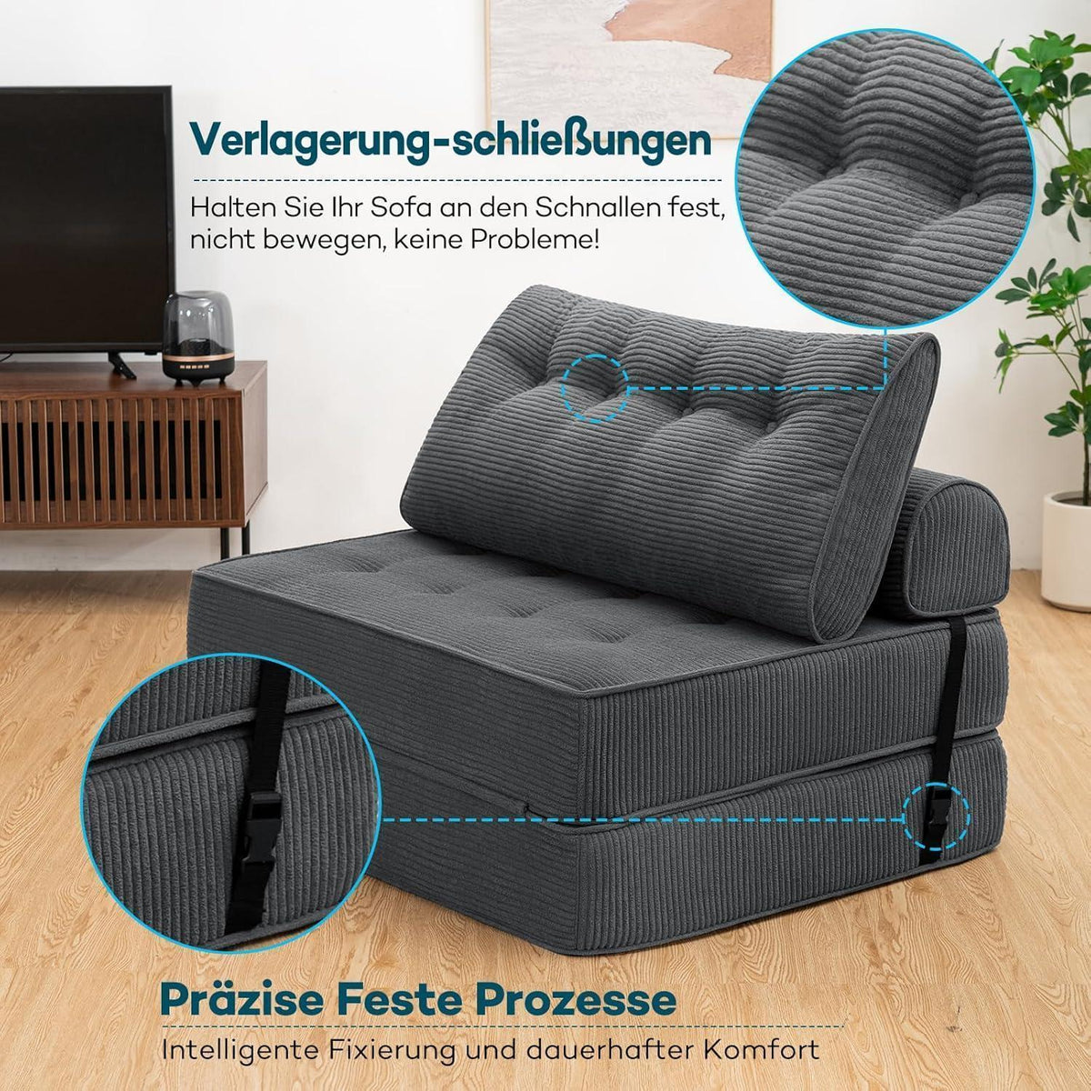 Faltbares Schlafsofa 3-in-1 – Schlafsessel & Gästebett Grau
