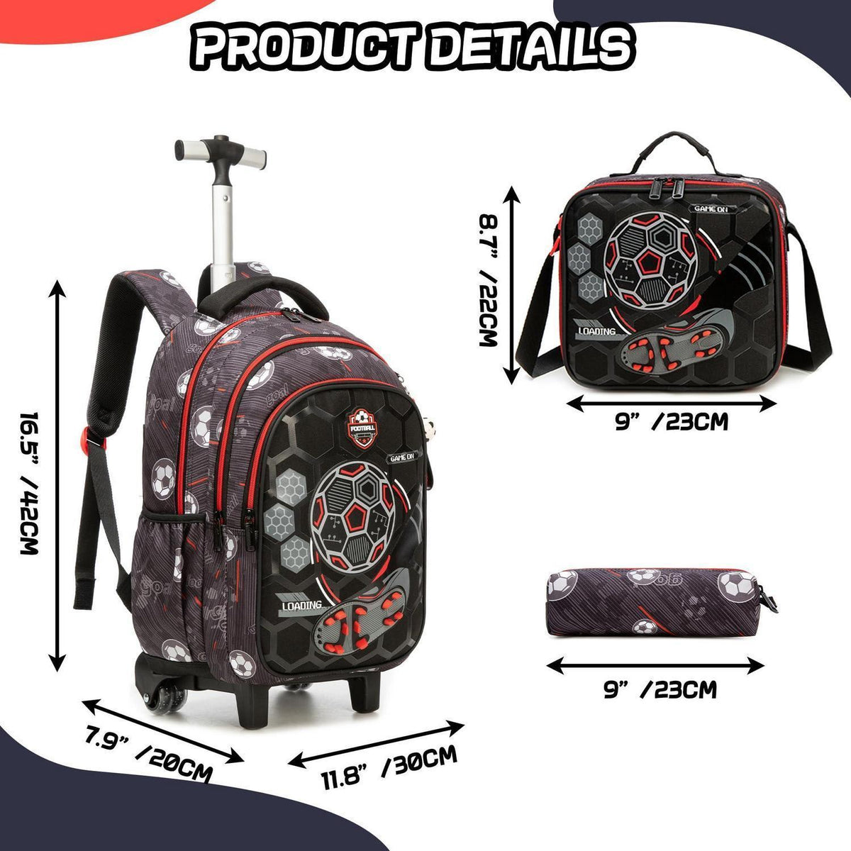 Schulranzen mit Rollen – Jungen Rucksack Rot Football