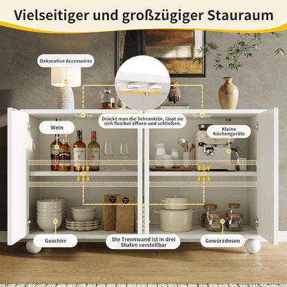 Weißes Sideboard mit Stauraum & Schubladen – 120x35x71 cm