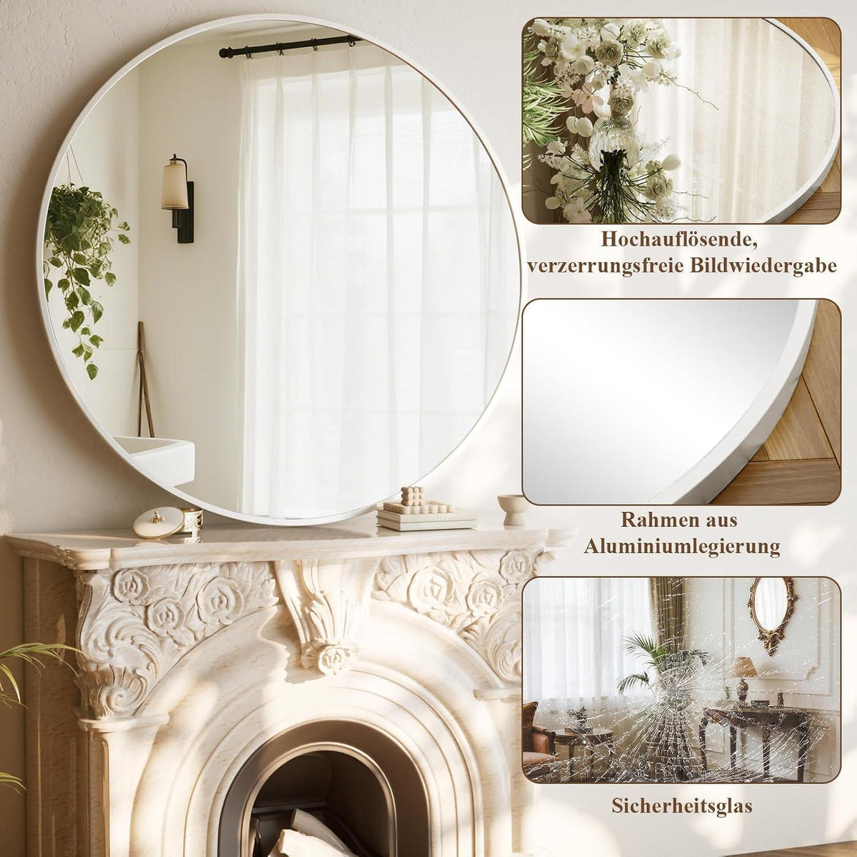 Runder Wandspiegel 90cm mit Aluminiumrahmen – Badezimmer Spiegel