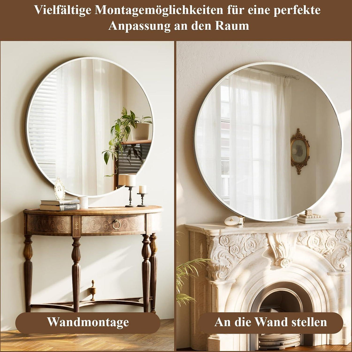 Runder Wandspiegel 90cm mit Aluminiumrahmen – Badezimmer Spiegel