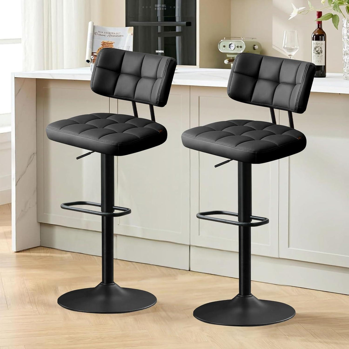 Barhocker Set 3er – Höhenverstellbar, Schwarz in Lederoptik