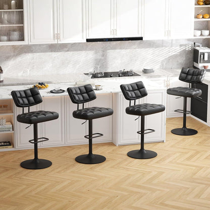 Barhocker Set 3er – Höhenverstellbar, Schwarz in Lederoptik