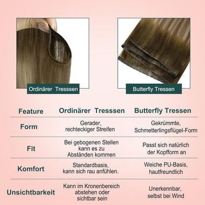 Butterfly Tressen Echthaar Braun Blond Ombre 60cm