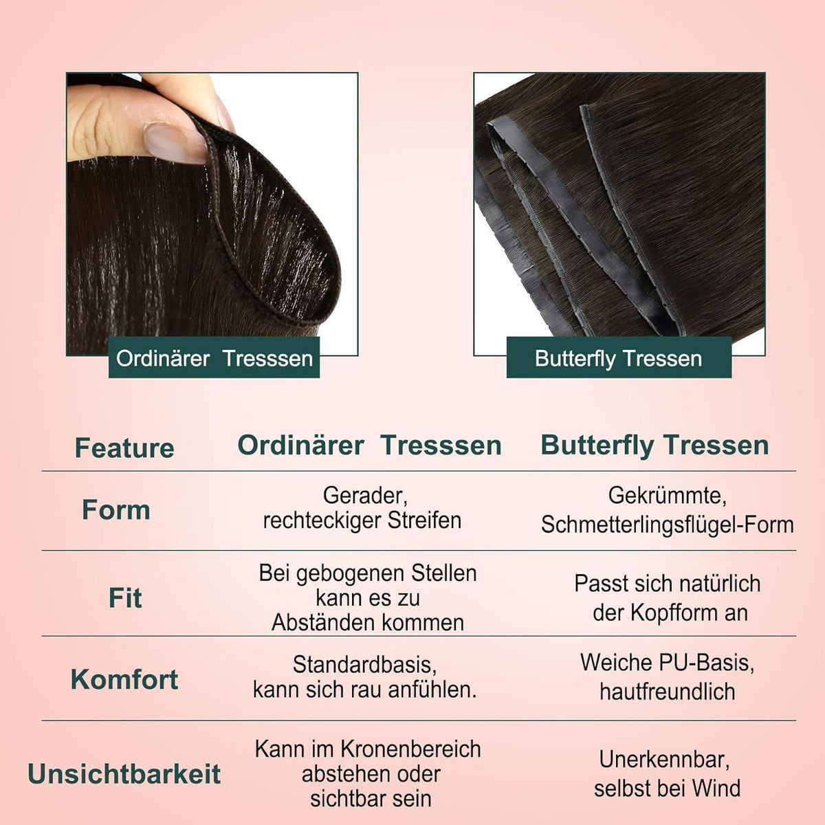 Echthaar Butterfly Tressen 60cm – Braun, Weich & Vielseitig
