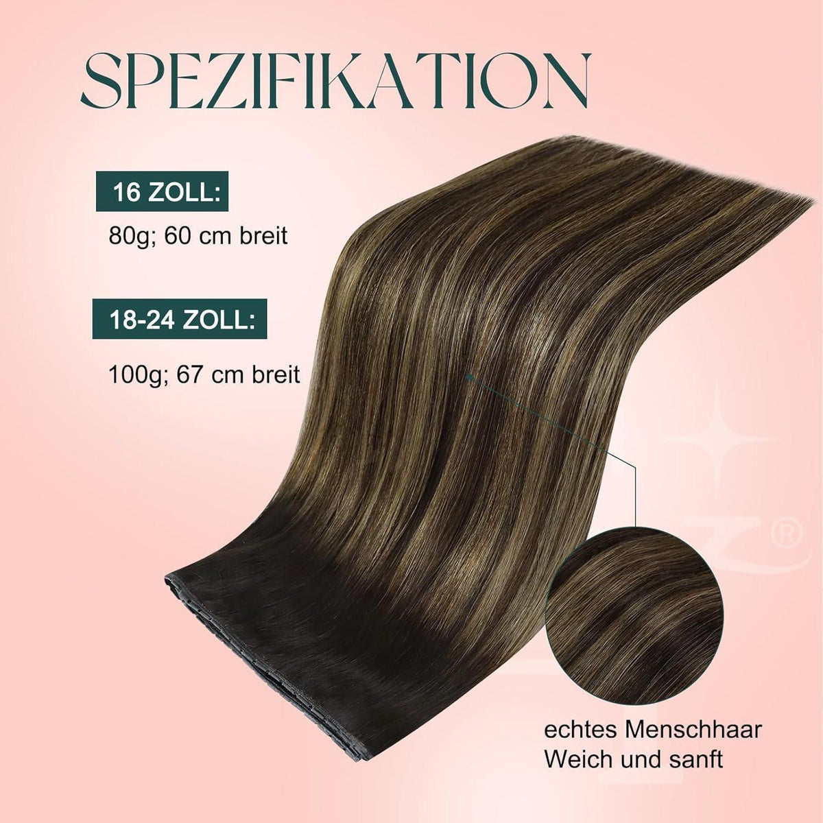 Echthaar Tressen Ombre Braun #2/8/2 – 55cm