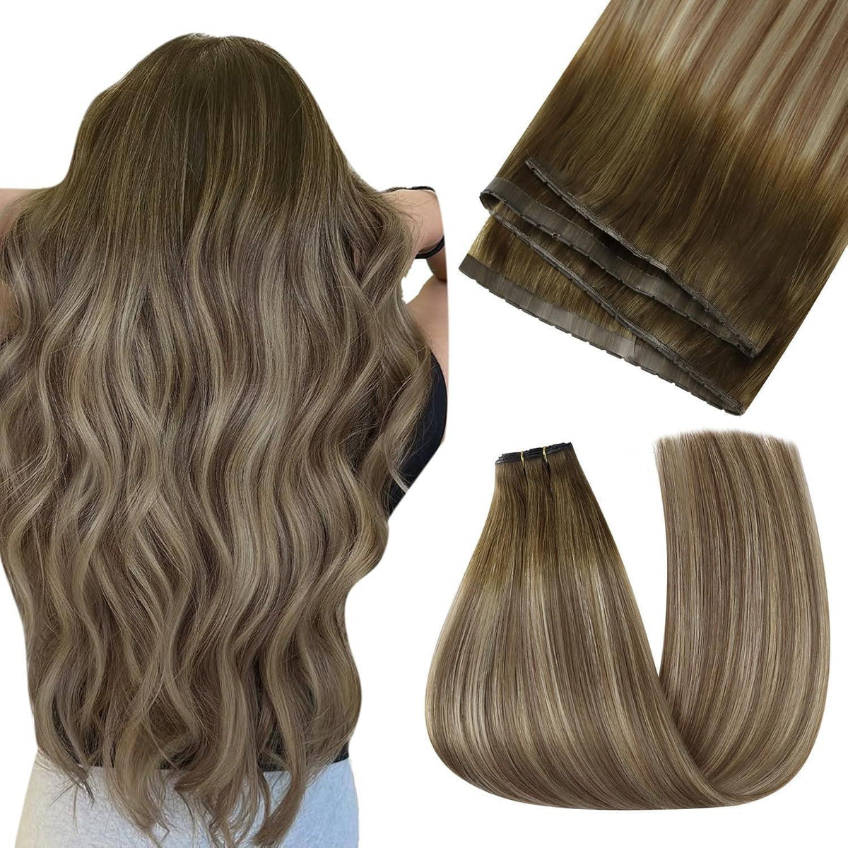 Butterfly Tressen Extensions Echthaar Ombre Dunkelbraun Blond