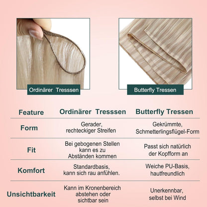Blond Butterfly Tressen Echthaar Ashblond Highlights 45cm