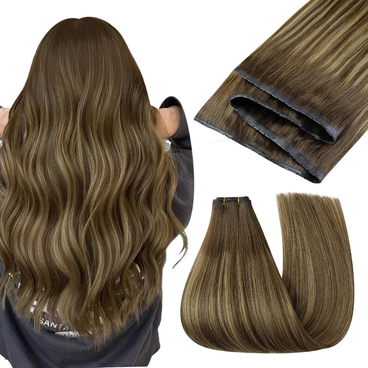 Echthaar Butterfly Tressen Ombre Braun Blond 45cm
