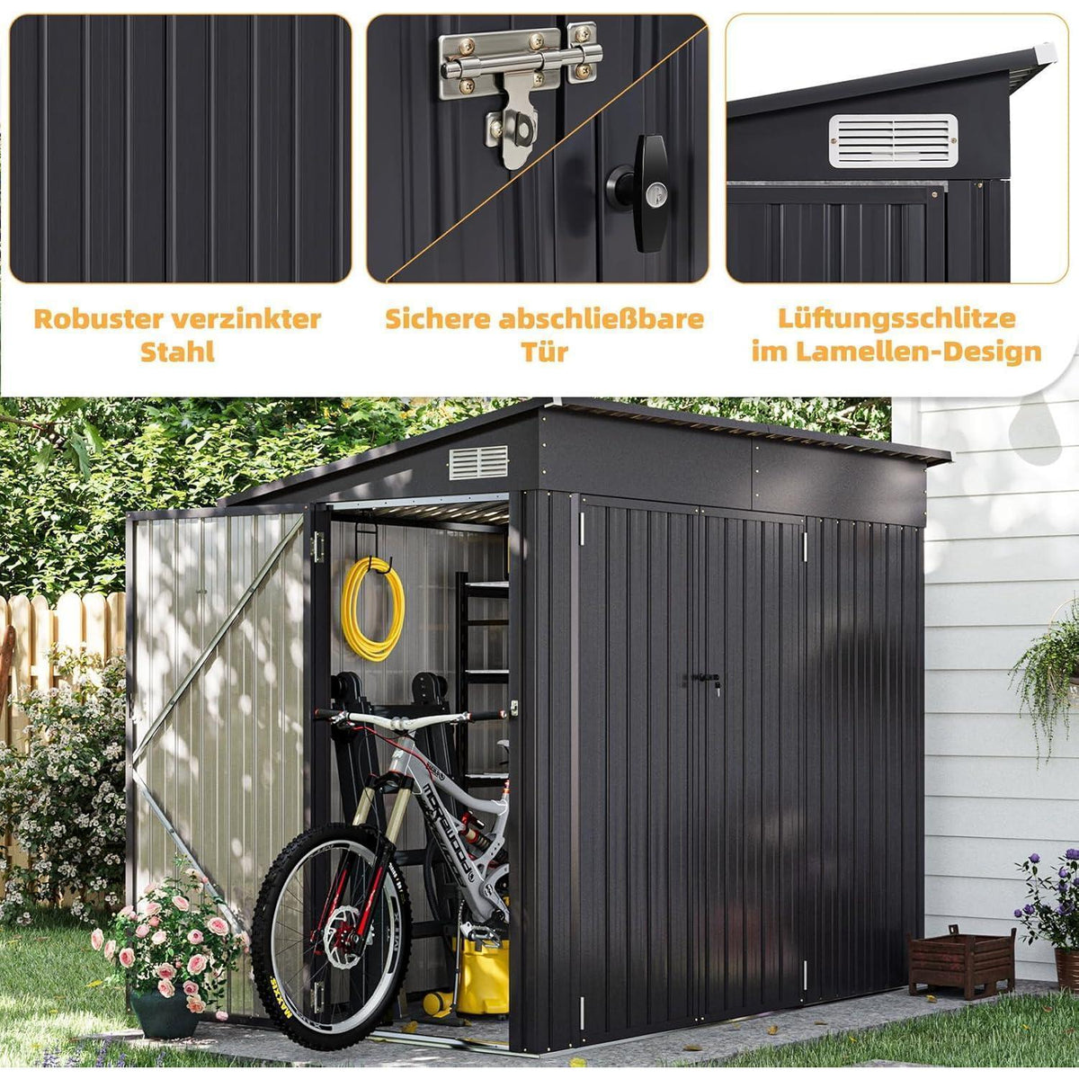 Outdoor Gerätehaus 8x4 ft – Pultdach, wetterfest & sicher