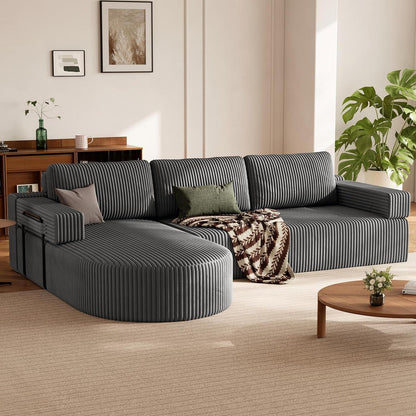 Ecksofa mit Schlaffunktion, Grau – Komfortabler Schlafsofa mit Chaise Longue