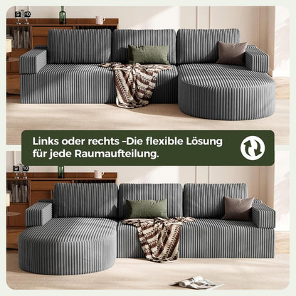 Ecksofa mit Schlaffunktion, Grau – Komfortabler Schlafsofa mit Chaise Longue