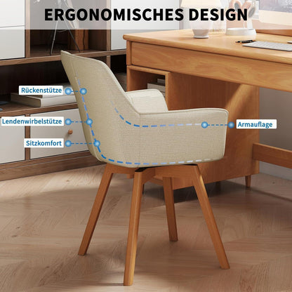 2er Set Esszimmerstühle drehbar, Beige, Samt & Holz