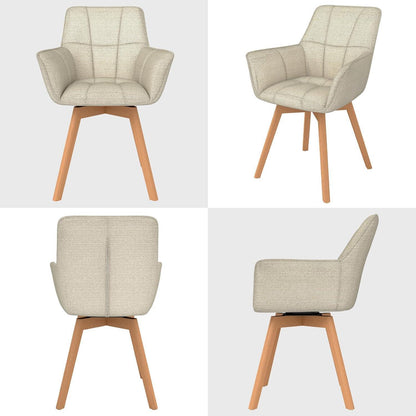 2er Set Esszimmerstühle drehbar, Beige, Samt & Holz