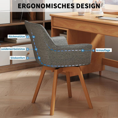 2er Set Drehstühle Samt, Dunkelgrau mit Armlehnen & Holzbeinen