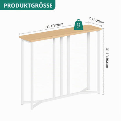 Schmaler Konsolentisch Weiß 80x20x80 cm mit Metallgestell