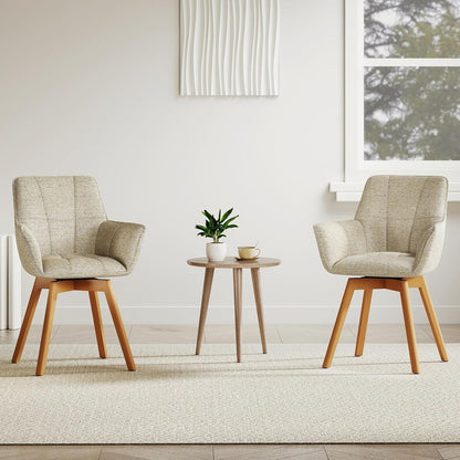 2er Set Esszimmerstühle drehbar, Samt, Holzbeine, Khaki