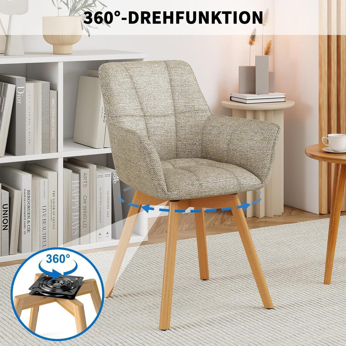 2er Set Esszimmerstühle drehbar, Samt, Holzbeine, Khaki