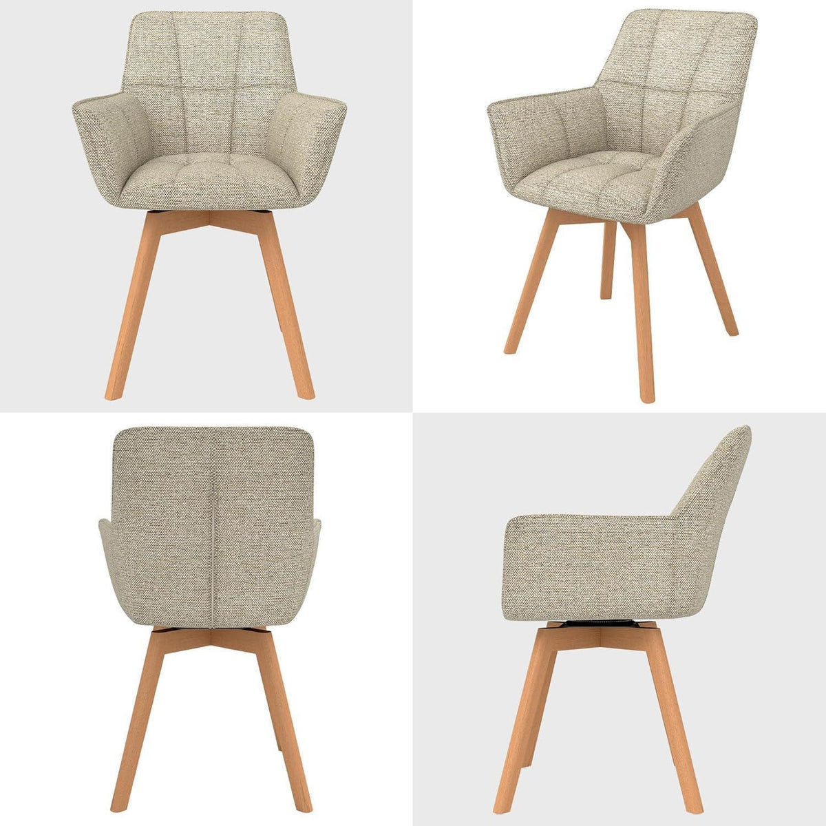 2er Set Esszimmerstühle drehbar, Samt, Holzbeine, Khaki