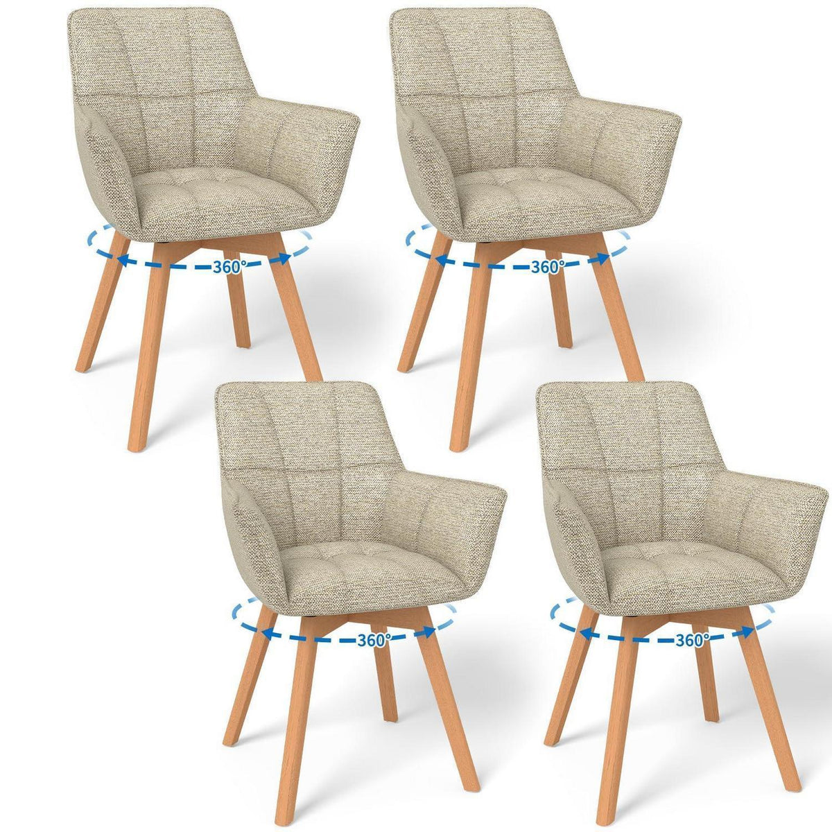 4er Set Esszimmerstühle drehbar, Samt, Holzbeine, Khaki