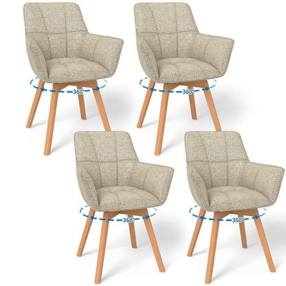 4er Set Esszimmerstühle drehbar, Samt, Holzbeine, Khaki