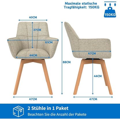 4er Set Esszimmerstühle drehbar, Samt, Holzbeine, Khaki