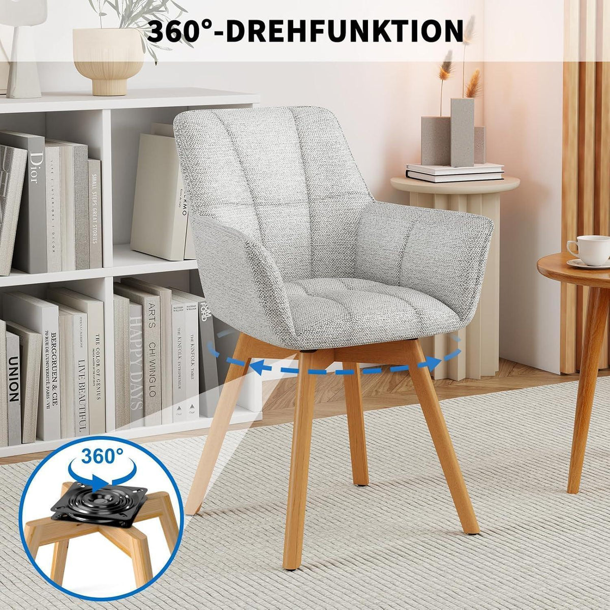 2er Set Esszimmerstühle drehbar, Samt, Hellgrau