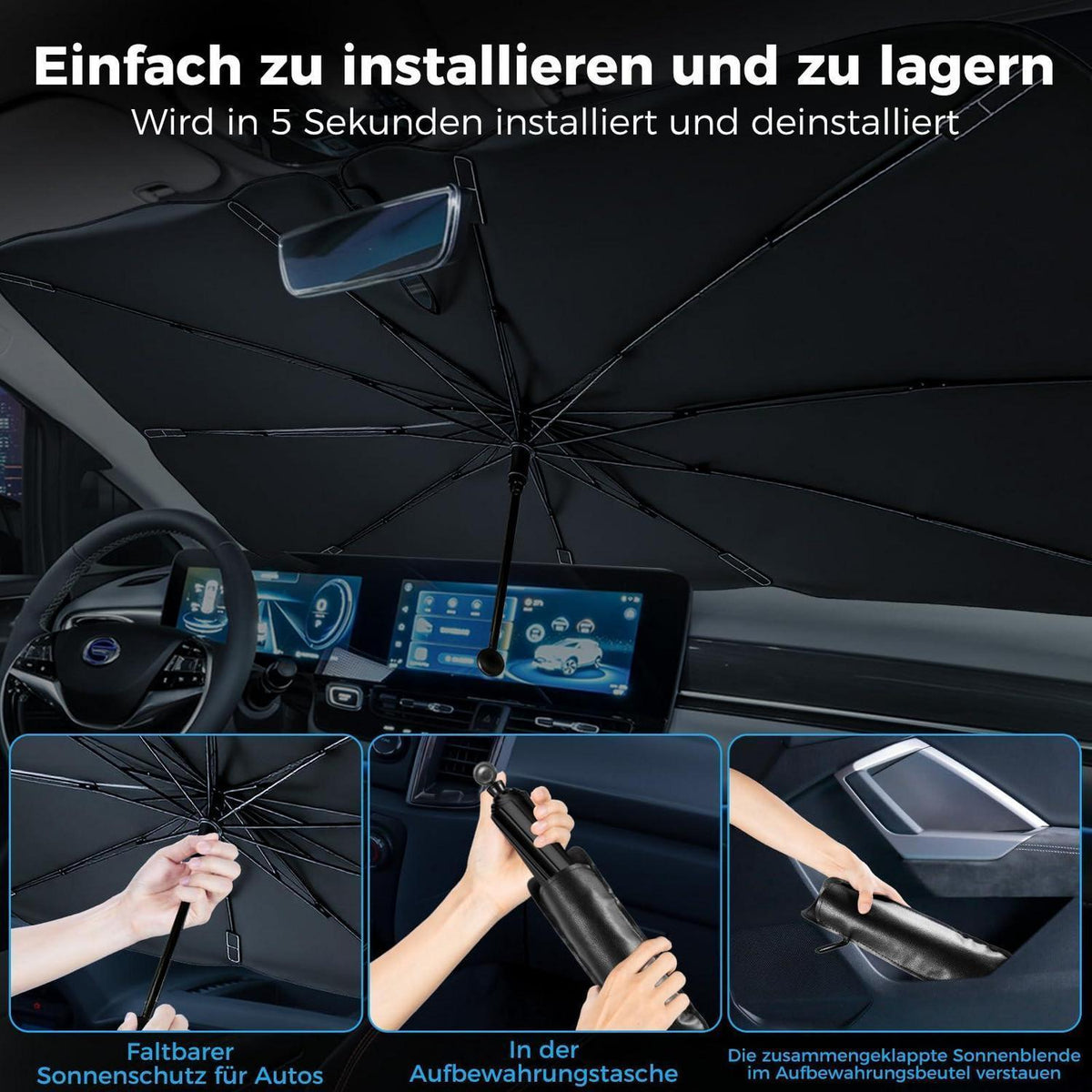 Sonnenschirm Auto Frontscheibe mit 360° Drehung und UV-Schutz