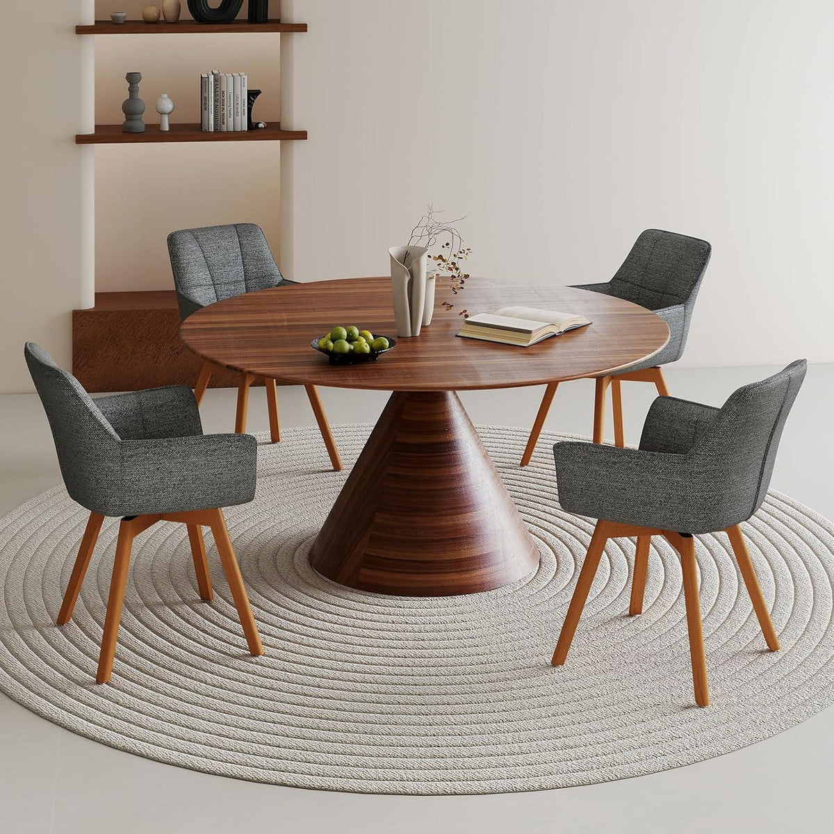 4er Set Esszimmerstühle drehbar, Dunkelgrau, Samt & Holz