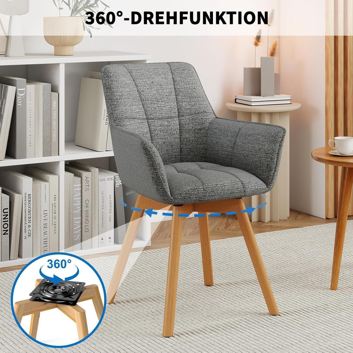 4er Set Esszimmerstühle drehbar, Dunkelgrau, Samt & Holz