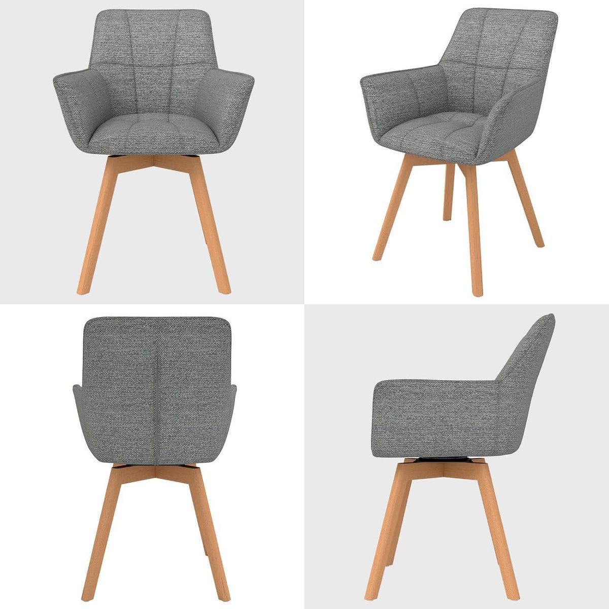 4er Set Esszimmerstühle drehbar, Dunkelgrau, Samt & Holz