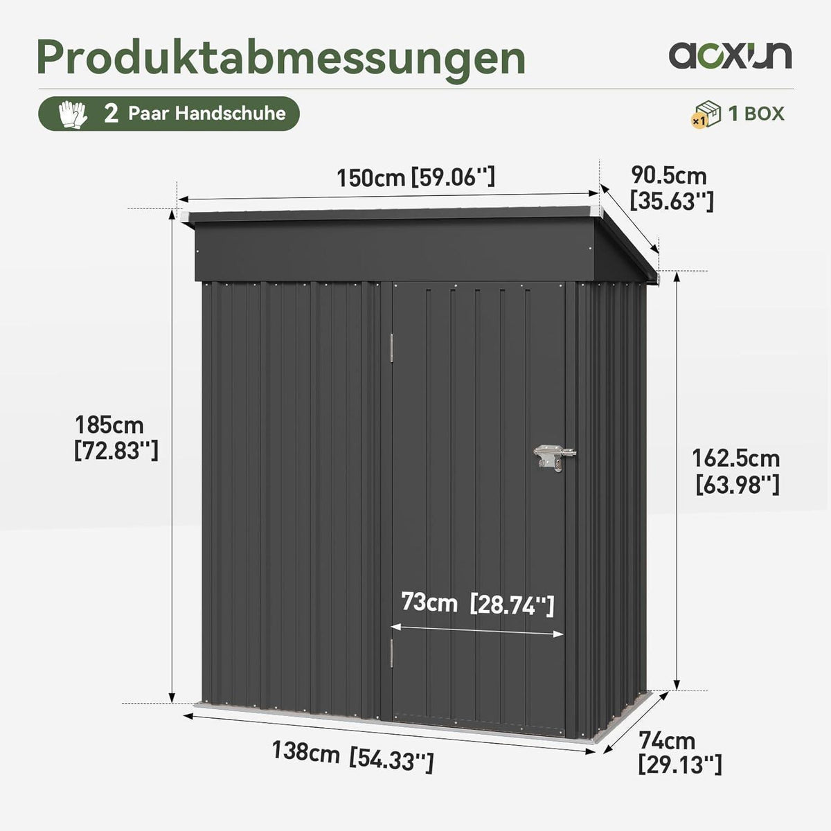 Metall Gerätehaus 150x91x185 cm – Pultdach & abschließbar