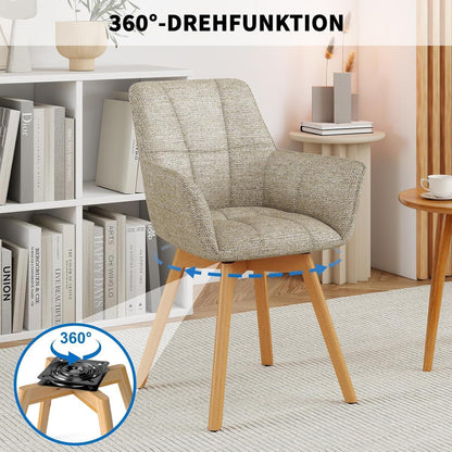 6er Set Drehstühle Samt, Esszimmerstuhl mit Armlehnen & Holzbeinen