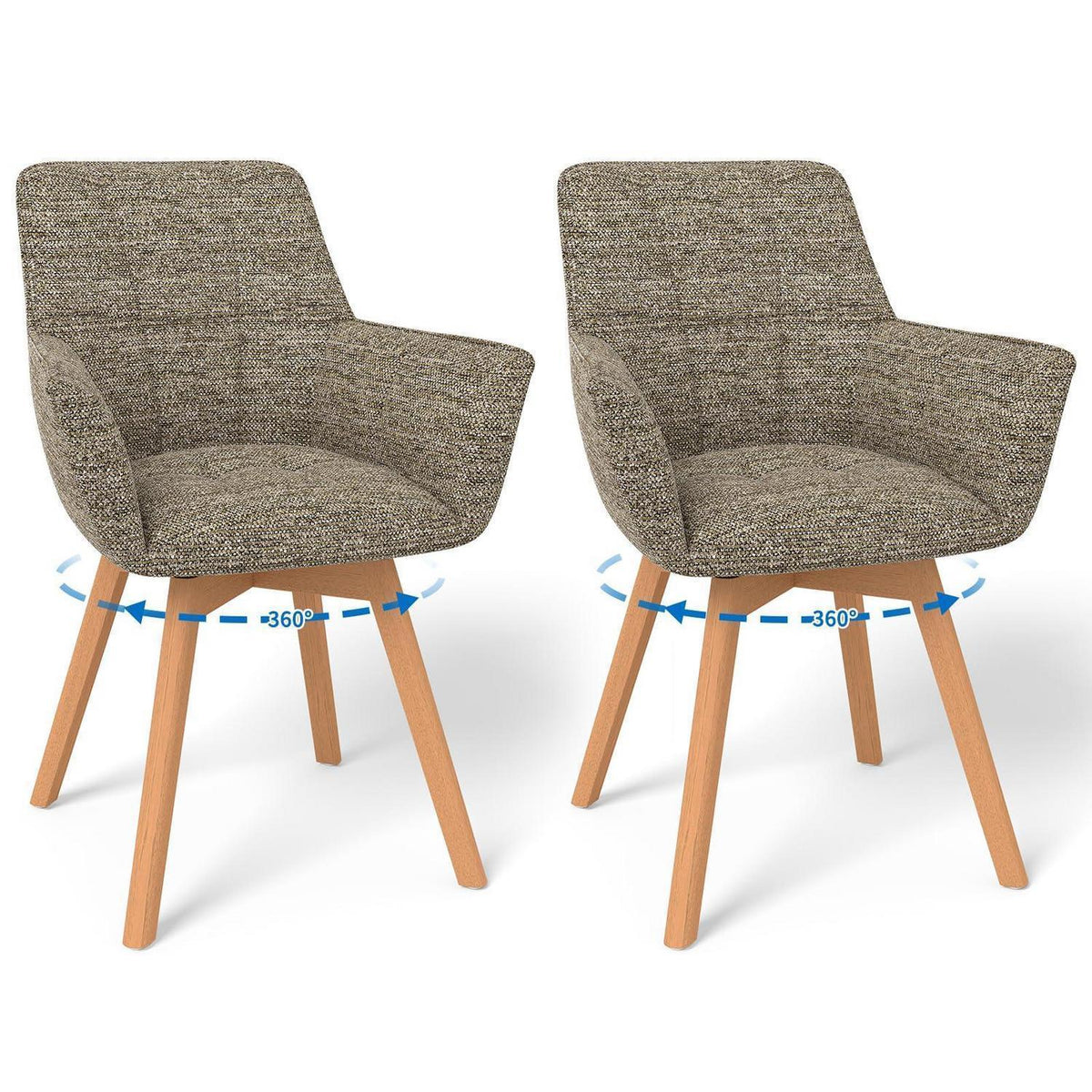2er Set Drehstühle Samt, Braun – Esszimmer & Wohnzimmer