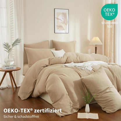 Doppelte Muslin Bettwäsche 220x240 Khaki Beige – 3-teilig