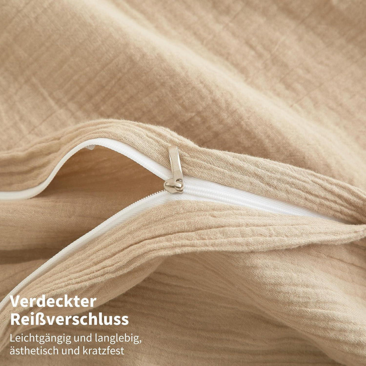 Doppelte Muslin Bettwäsche 220x240 Khaki Beige – 3-teilig