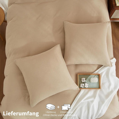 Doppelte Muslin Bettwäsche 220x240 Khaki Beige – 3-teilig