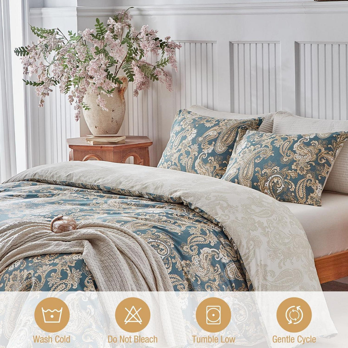 Doppelbett Bettwäsche-Set Baumwolle Paisley Senf 240x220 cm