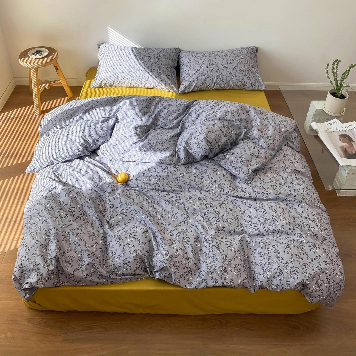 Blumen Bettwäsche Set Grau 200x220 cm Baumwolle 3-teilig