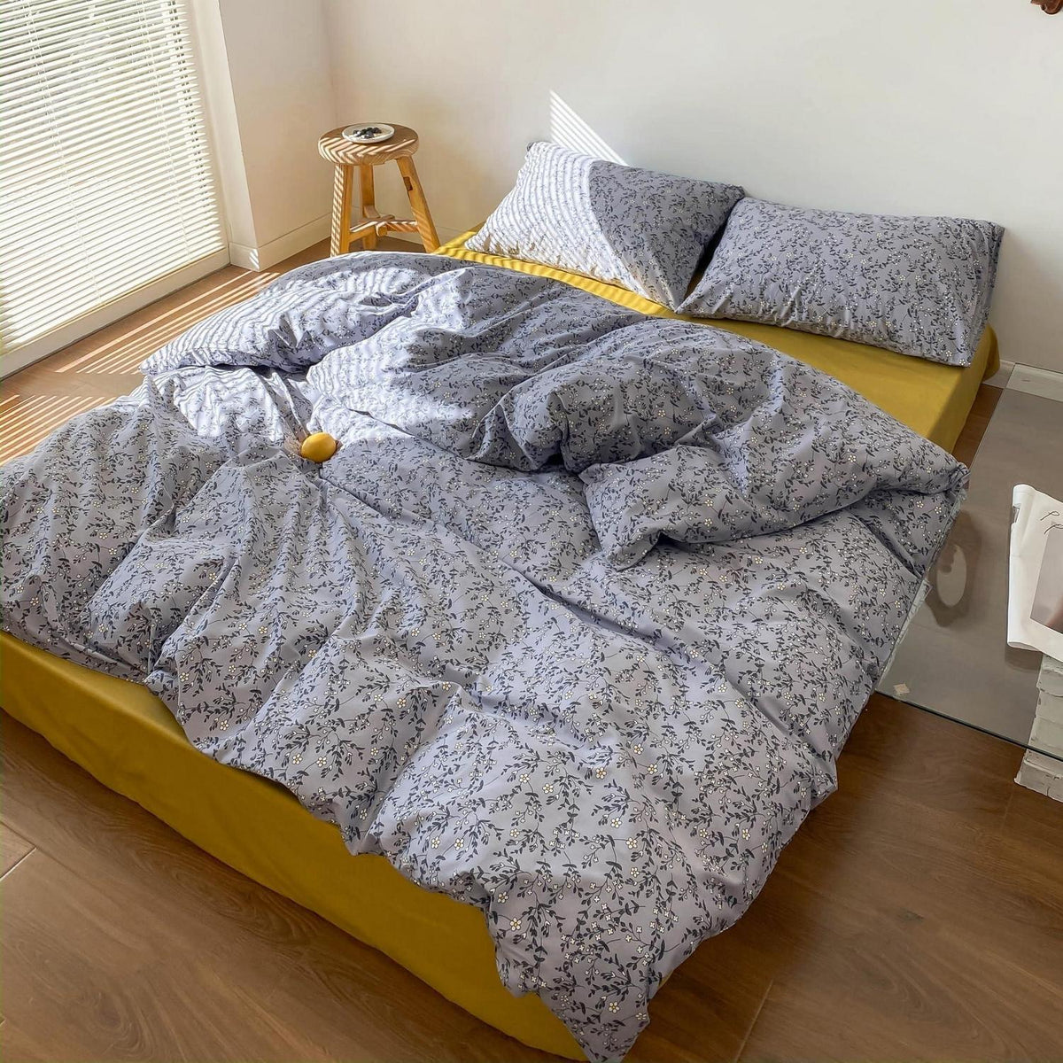 Blumen Bettwäsche Set Grau 200x220 cm Baumwolle 3-teilig