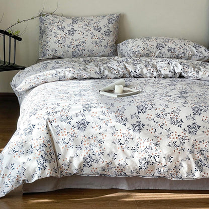 Blumen Bettwäsche Set 220x240 cm Baumwolle Weiß Blau 3tlg.