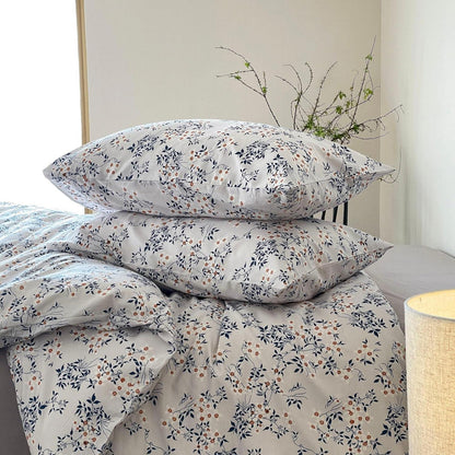 Blumen Bettwäsche Set 200x220 cm Weiß Blau 3tlg. Baumwolle