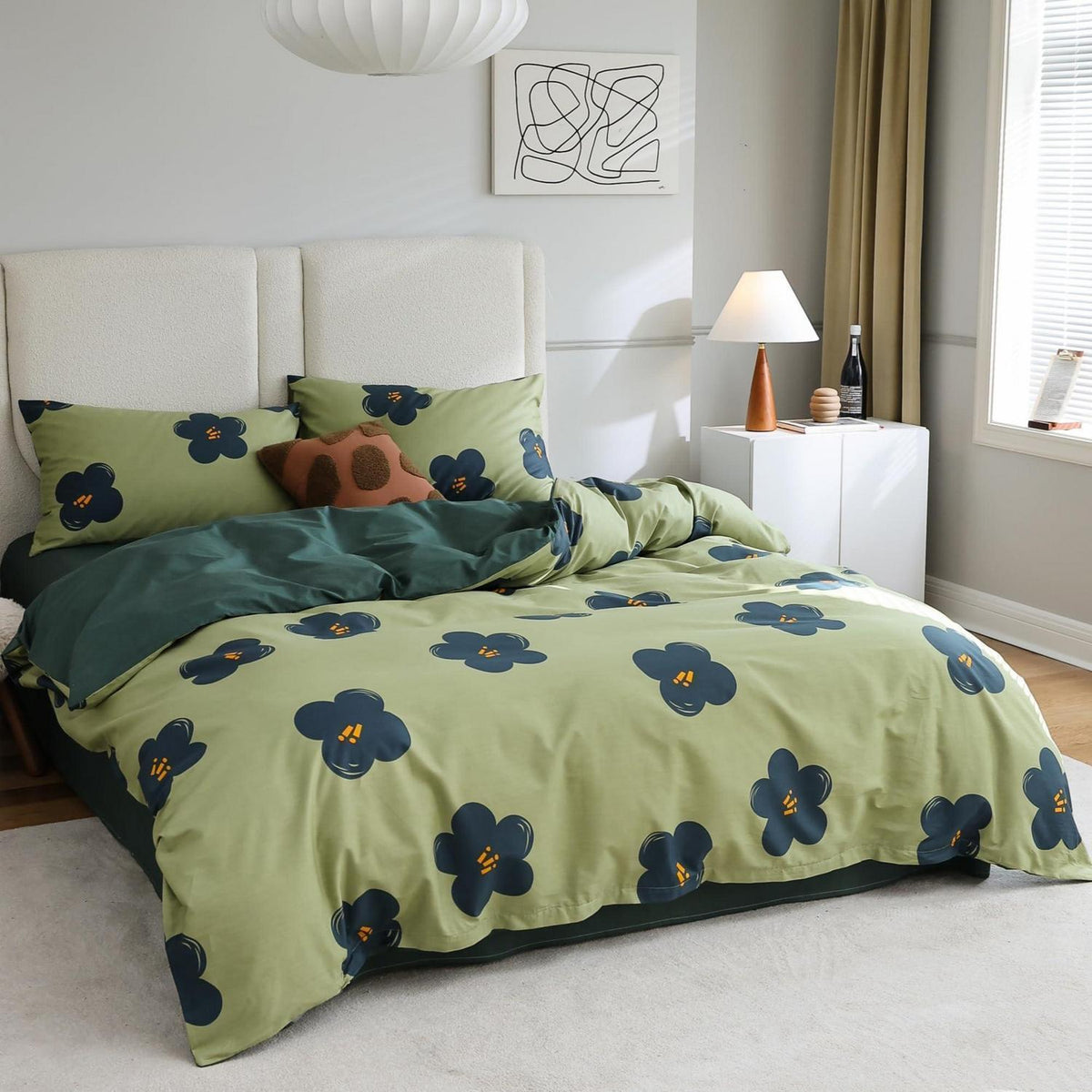 Blumen Bettwäsche Set 200x220 cm Grün Baumwolle